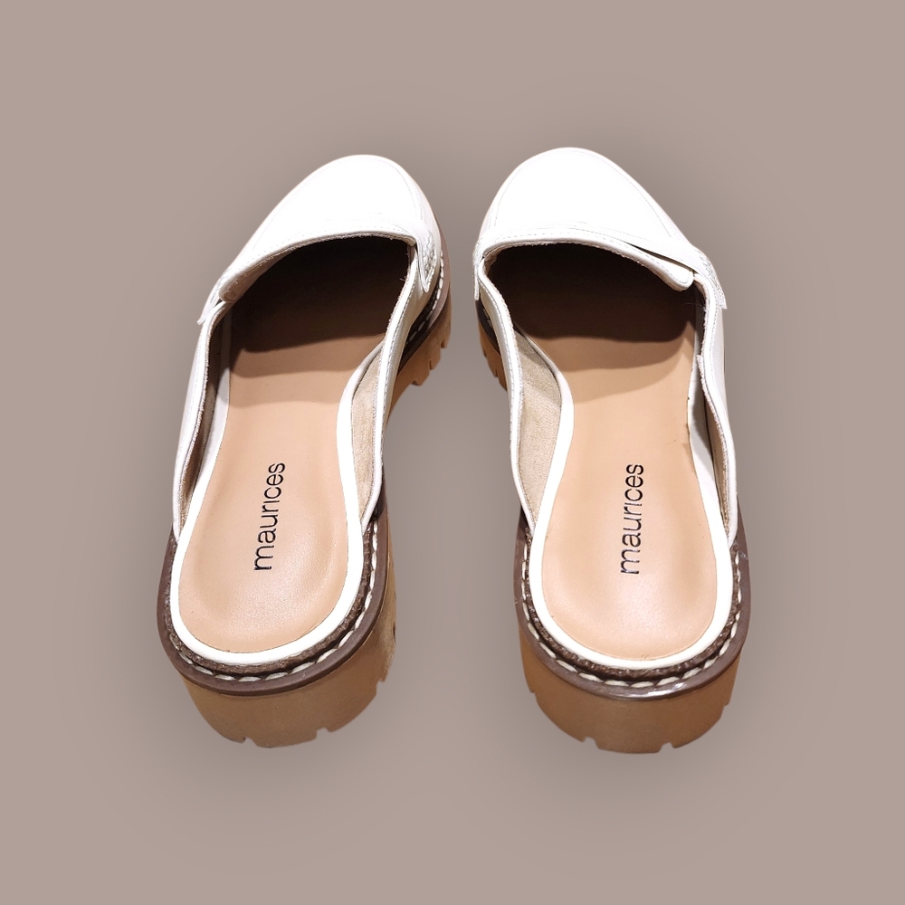 Maurices Gretchen Platform Loafer Womens 8 Off White Leather Chunky Heel Retro - Picture 9 of 14